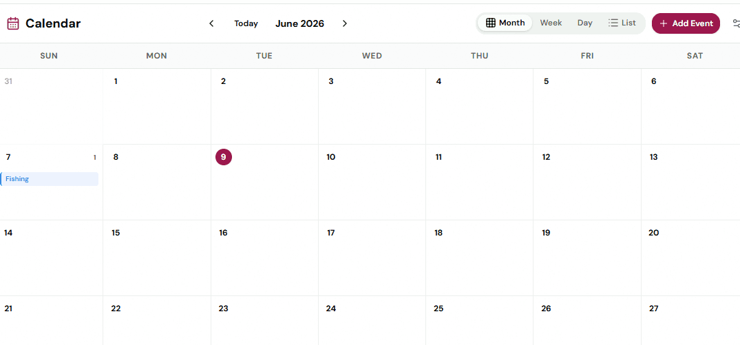 Events Calendar Screen Preview
